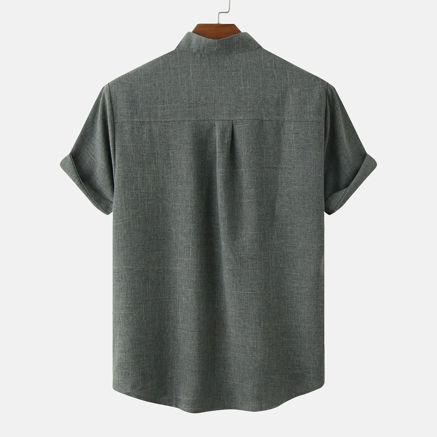 ZWRXW Men's Linen Shirts Short Sleeve Summer Casual Button Down Stand Collar Beach Lightweight Tops Tee