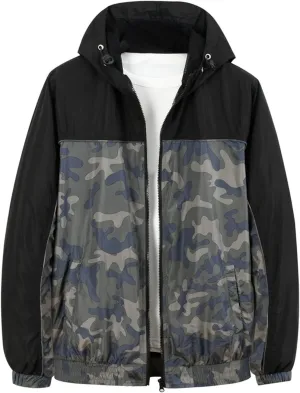 ZYXTIM Men's Plus Size Hooded Rain Jacket Full-Zip Lightweight Breathable Outdoor Novelty Windproof Waterproof Jackets