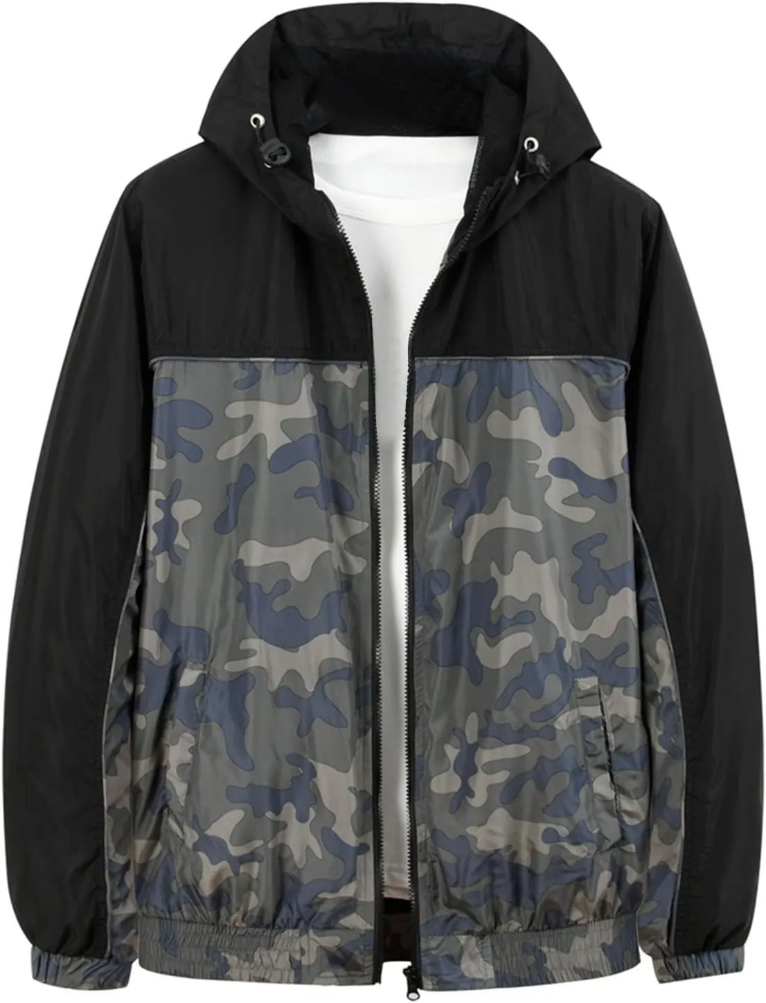 ZYXTIM Men's Plus Size Hooded Rain Jacket Full-Zip Lightweight Breathable Outdoor Novelty Windproof Waterproof Jackets