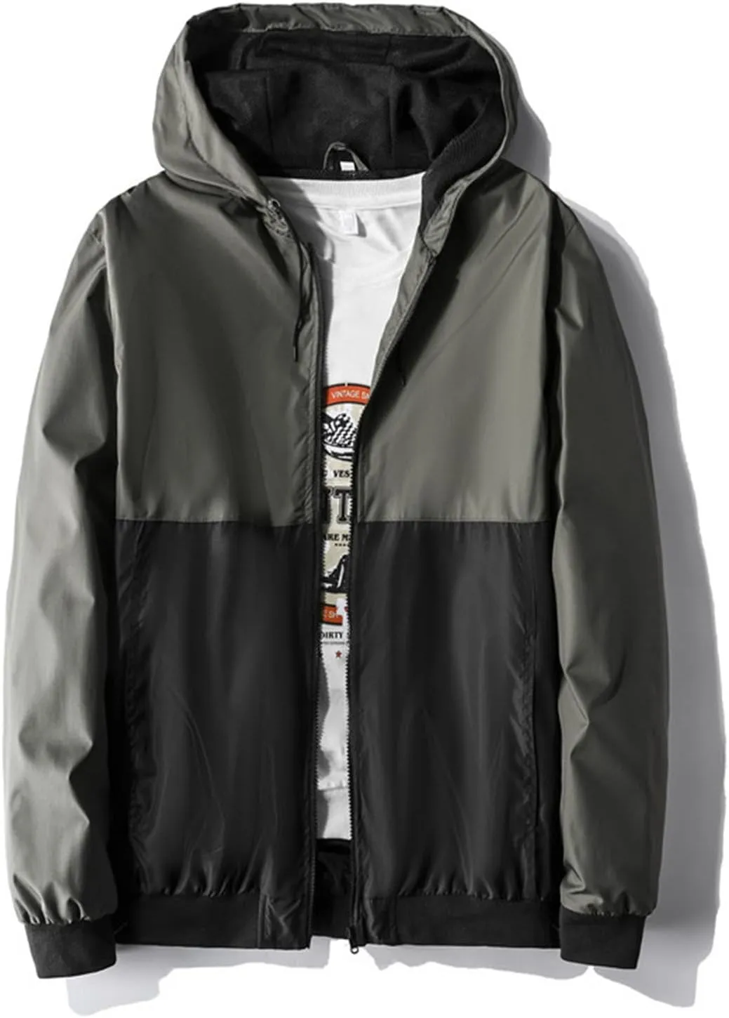 ZYXTIM Men's Plus Size Hooded Rain Jacket Full-Zip Lightweight Breathable Outdoor Novelty Windproof Waterproof Jackets